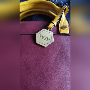 Hayden-Harnett Vegan Leather Colorblock Handbag Tote Crossbody Strap Red…